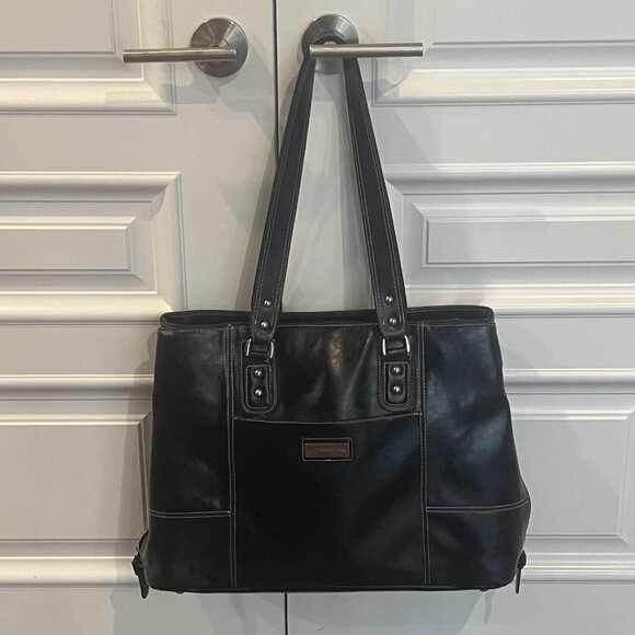 Franklin Covey Black Laptop Briefcase Triple Gusset Bag Tote+ Wallet Organizer - Picture 12 of 16